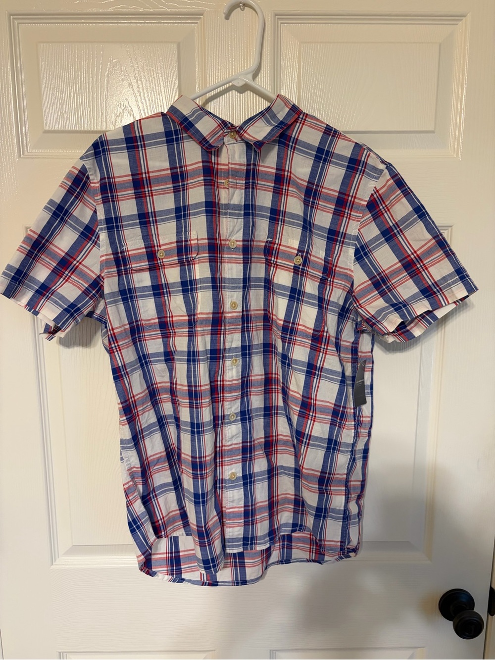 NWT Lucky Brand Short-Sleeve Plaid Button-Down Shirt - Blue & Red